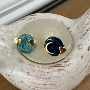 New Boho Sun, Star, and Moon Stud Earrings With Drip Oil Design.